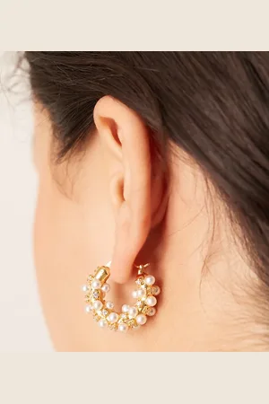 Orelia Pearl & crystal embellished hoop earrings in 18k plated