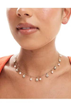 ASOS Short necklace with faux freshwater pearl and shell design in tone