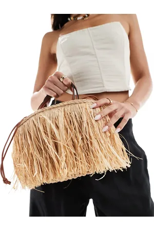 MANGO Raffia tassel bag in natural