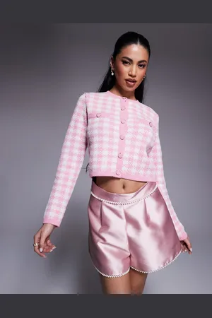 River Island Checked cropped cardigan in light