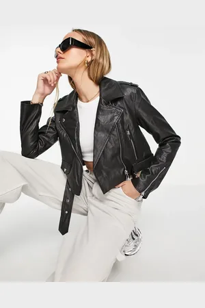 River Island Faux leather crop biker jacket in