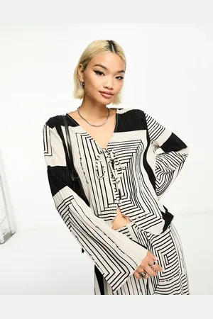 Object Plisse tie front top co-ord in mono print