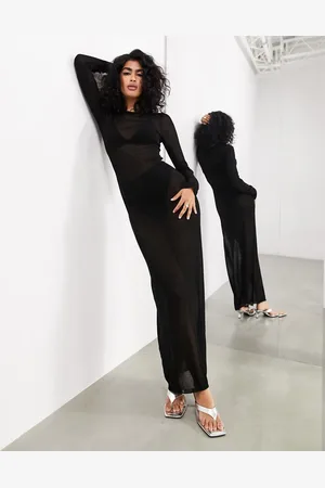 ASOS Sheer knitted long sleeve maxi dress in