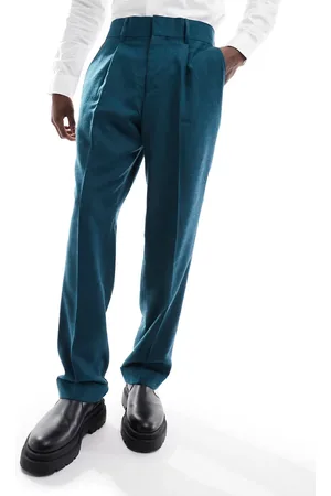 Harry Brown Relaxed fit bamboo turn up suit trousers in teal