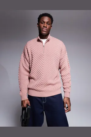 ASOS Oversized drop shoulder rib half zip funnel neck knitted jumper in light