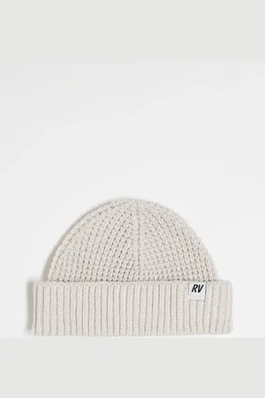 Reclaimed Unisex logo waffle beanie in ecru