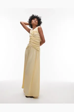 Topshop Drop waist ruched maxi dress in buttermilk