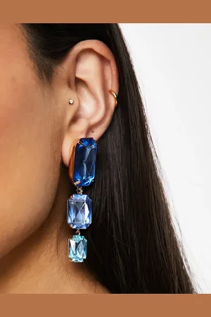 ASOS Drop earrings with tonal blue crystal drop in tone