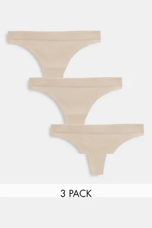 Weekday Cat ribbed 3 pack thongs in beige