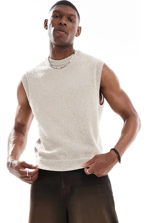 Bershka Knitted rustic vest in beige
