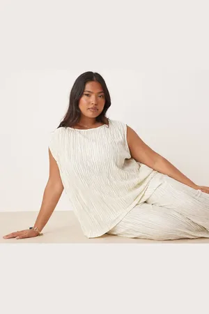 VILA Plisse slash neck sleeveless top co-ord in pale silt green tie dye