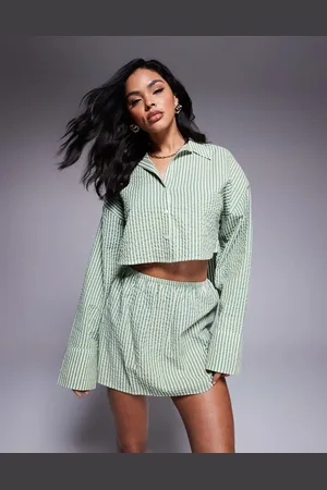 ASOS Lisa seersucker cropped beach shirt in stripe