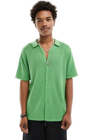 Hunky Trunks Knitted pointelle beach shirt in olive