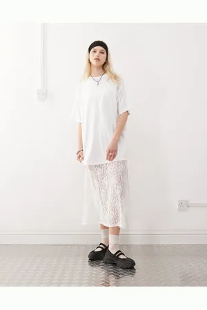 Reclaimed T-shirt midi dress with lace skirt in