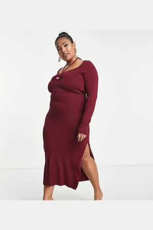 ASOS ASOS DESIGN Curve knitted midi dress with cross over strap detail in dark