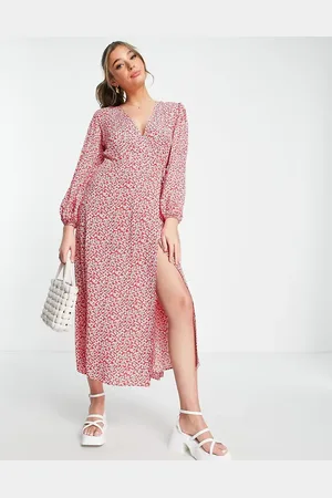 Glamorous Midi wrap dress in red ditsy print