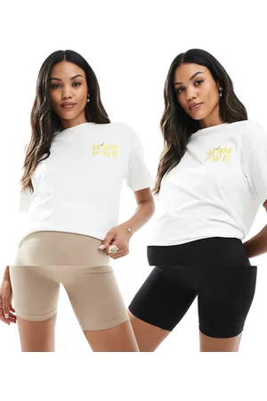 Mama;licious Mamalicious Maternity 2 pack over the bump support shorts in black and beige