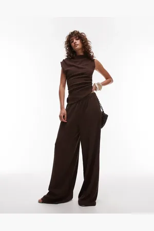 Topshop Textured wide leg trousers co-ord in chocolate