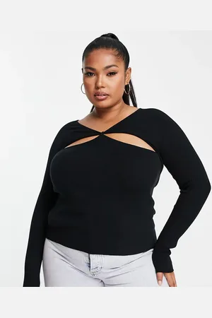 ASOS ASOS DESIGN Curve knitted top with cut out and knot front detail in