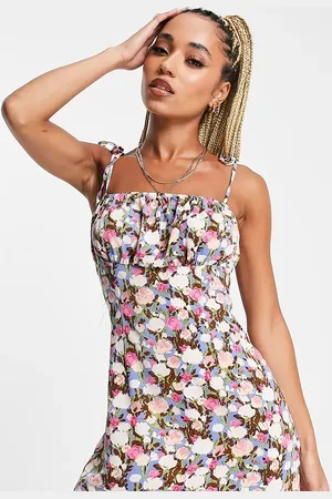 Missguided Ruched bust dress with tie shoulder in floral