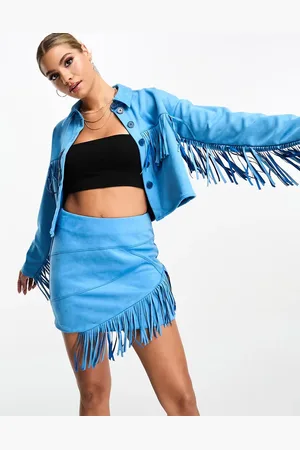 Something New X Flamefaire faux suede western tassel mini skirt co-ord in