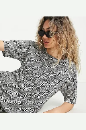 Noisy May Exclusive oversized t-shirt co-ord in black wavy checkerboard