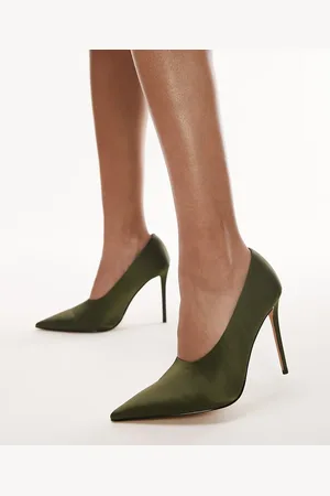 Topshop Violet high vamp heeled court in khaki satin