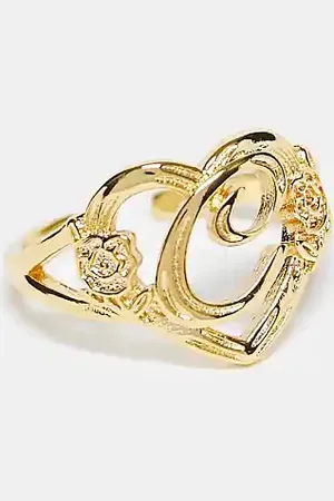 Image Gang 18k plated adjustable C initial heart ring