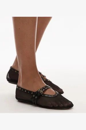 MANGO Mesh ballet pumps with gold detailing in