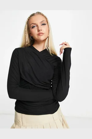 Weekday Lara wrap detail long sleeve top in