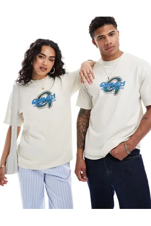 Gramicci Unisex cotton t-shirt with pixel front print in stone