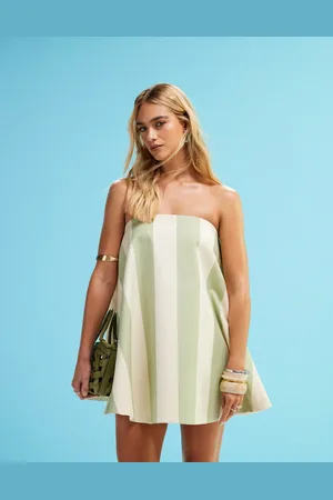 ASOS Lantern mini dress in sage and white stripe