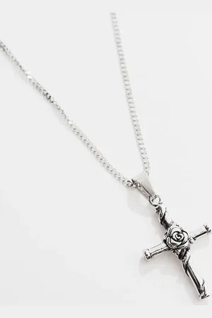 ASOS Waterproof stainless steel rose cross pendant in tone
