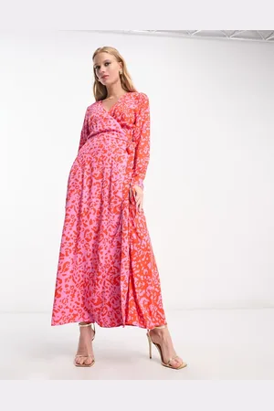 Never Fully Dressed Contrast wrap maxi dress in red leopard clash