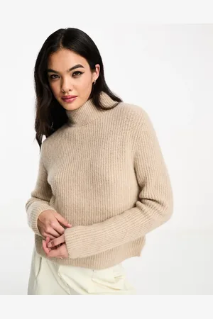 & OTHER STORIES High neck alpaca wool ribbed jumper in beige