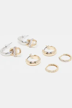 Topshop 3 pack paved hoop earrings in gold