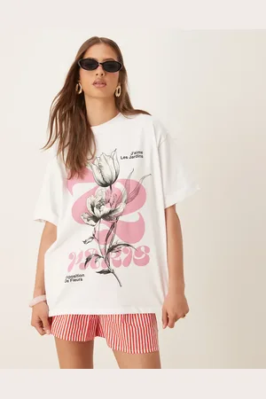 ASOS Oversized t-shirt with pink flower graphic in