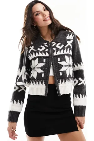 ASOS Double zip cardigan in fairisle pattern in