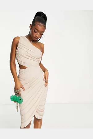 Rare Fashion London ruched one shoulder dress with cut out in