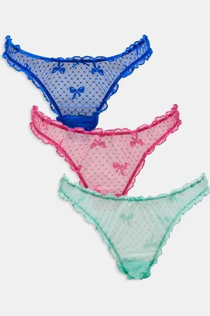 ASOS 3 pack bow mesh scrunch thongs in pink, green & blue