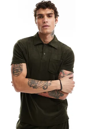 Brave Soul Towelling co-ord polo shirt in khaki