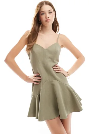 ASOS Flippy hem mini dress with seam detail in khaki