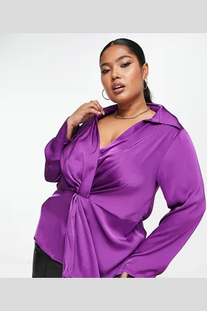 VILA Satin shirt with knot front in