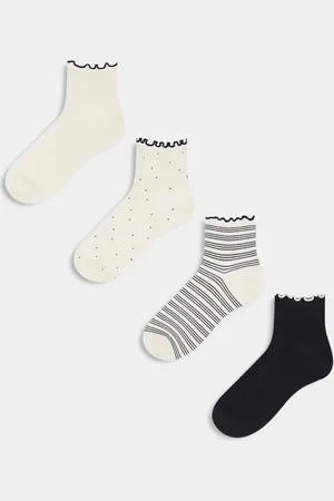 Lindex 4 pack lettuce edge ankle sock in black & beige