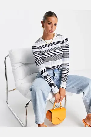 & OTHER STORIES Cropped long sleeve top in rib knit tonal stripe