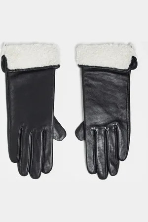ASOS Leather gloves with touch screen with borg cuff in