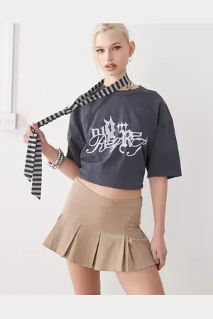 Motel Sejuani cord box pleat mini skirt in sand