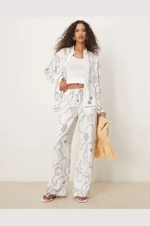 GANT Drawstring wide leg chain print trousers co-ord in off