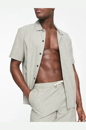 Rhythm Seersucker stripe short sleeve beach shirt co-ord in sage