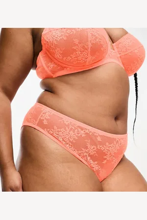 ASOS ASOS DESIGN Curve Cate lace brazilian brief in neon peach